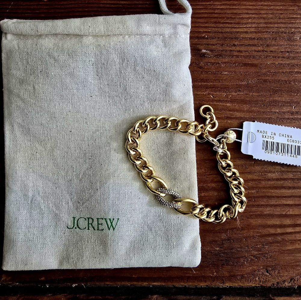 J.Crew Clear Pave Crystal Rhinestone Chain Link Goldtone Bracelet